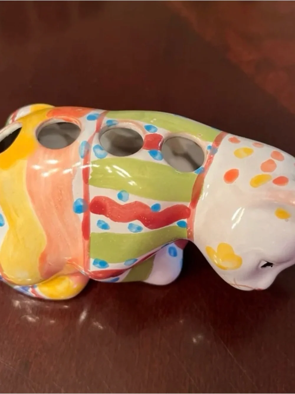 Vintage Hand-Painted Ceramic Cat Flower Frog | Pen & Makeup Brush Holder Caddy